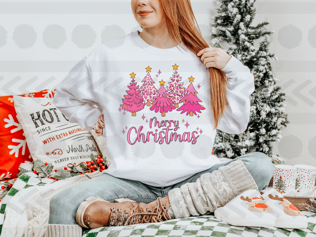 Merry Christmas pink leopard trees 14791 DTF transfer