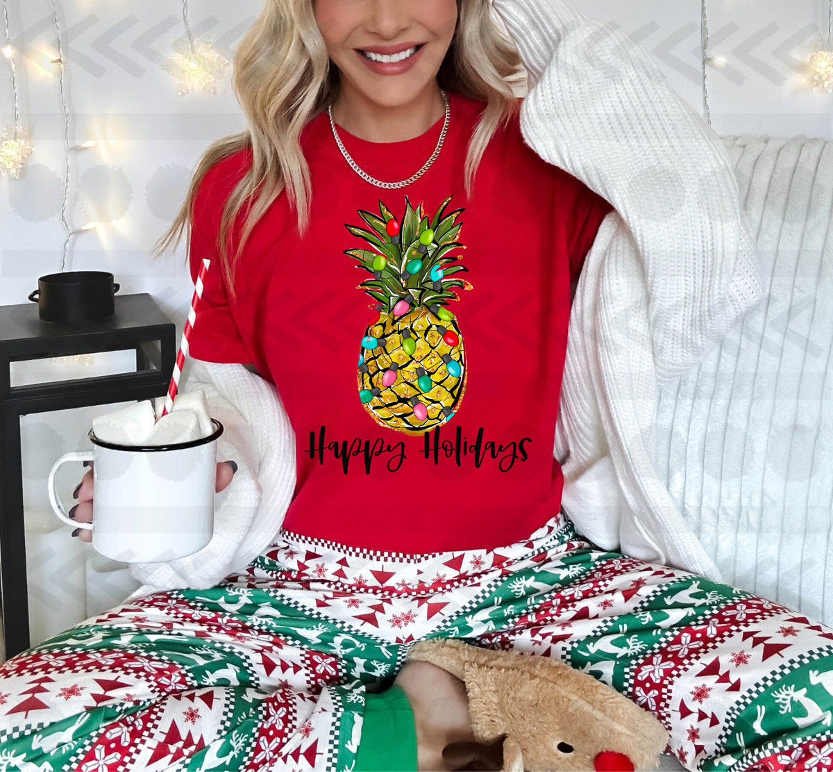 Happy holidays pineapple with lights 14814 DTF transfer