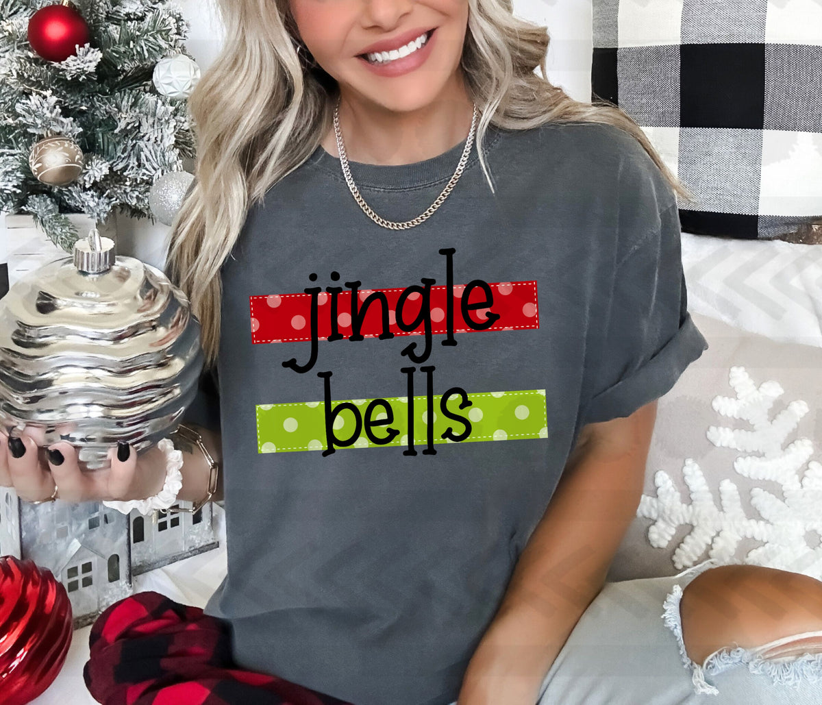 Jingle bells red green polka dot 14872 DTF transfer