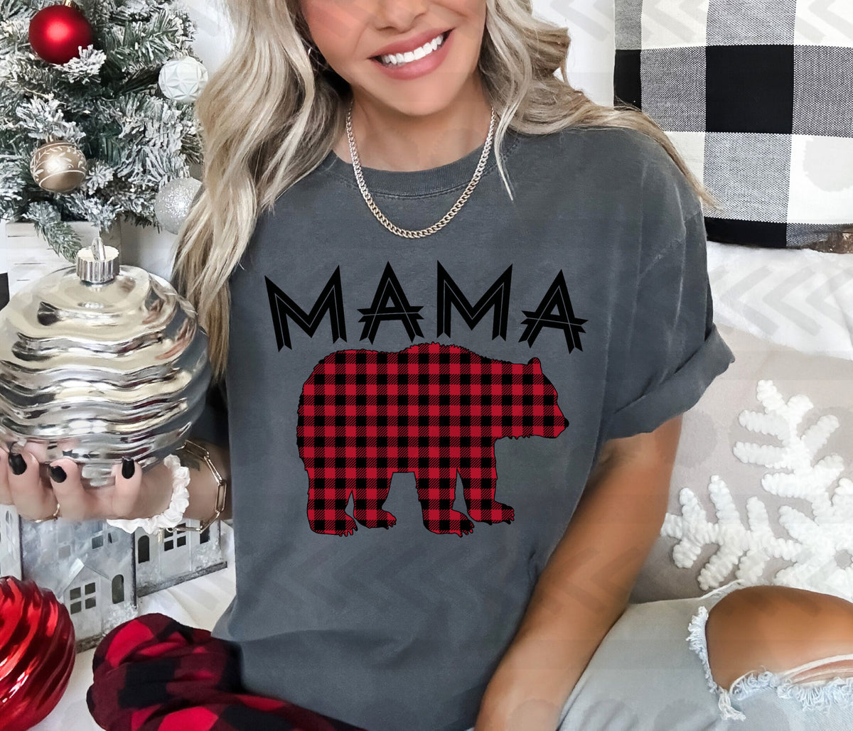 Mama plaid bear 14862  DTF transfer