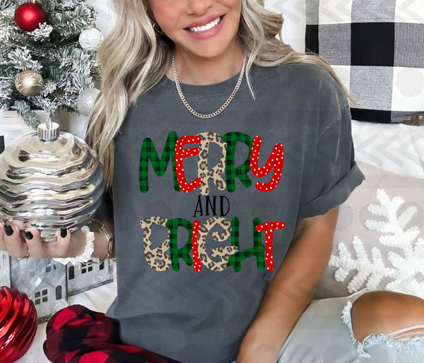 Merry and bright filled letters ( plaid, leopard) 14859 DTF transfer