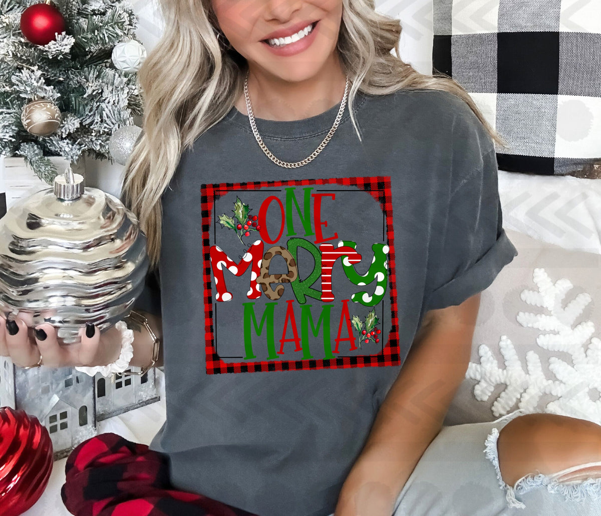 One merry mama plaid square 14860 DTF transfer