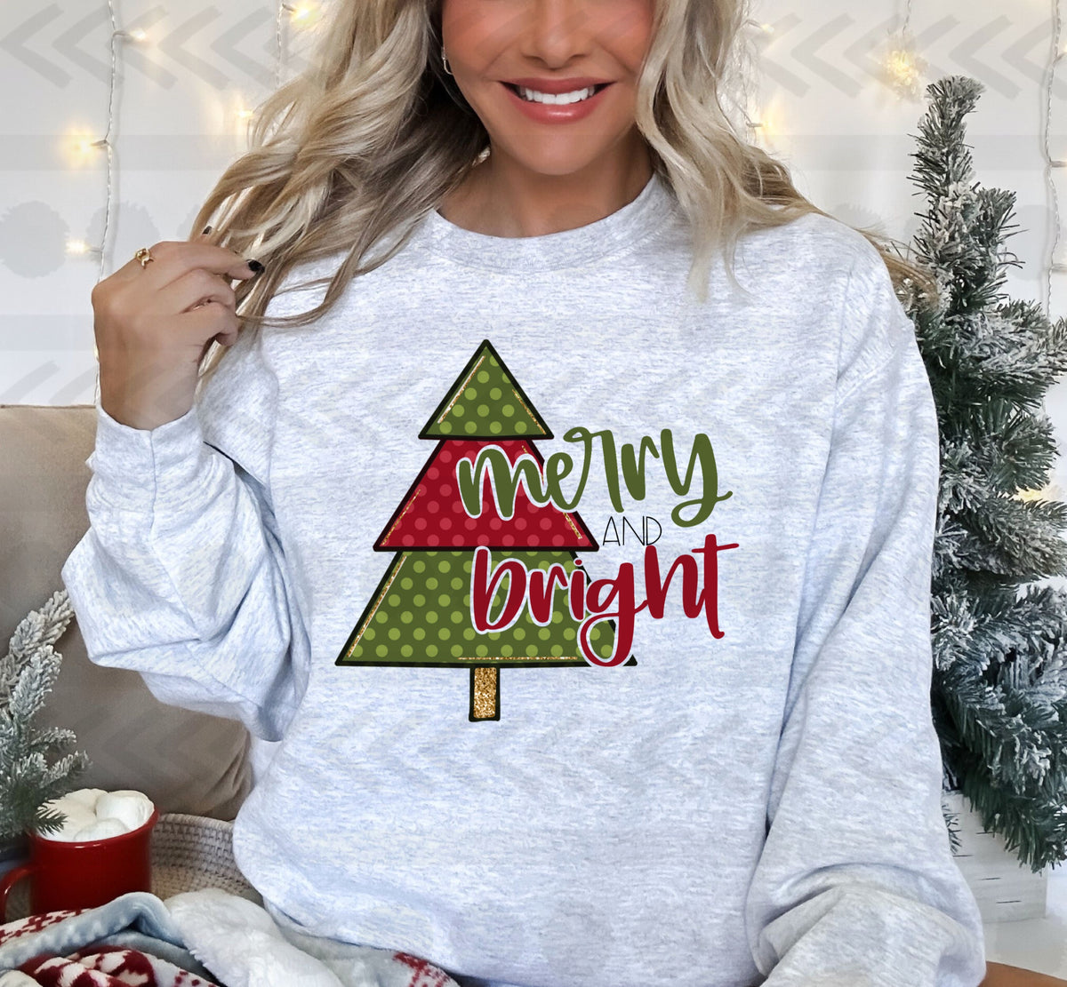 Merry and bright red green polka dot tree 14885 DTF transfer