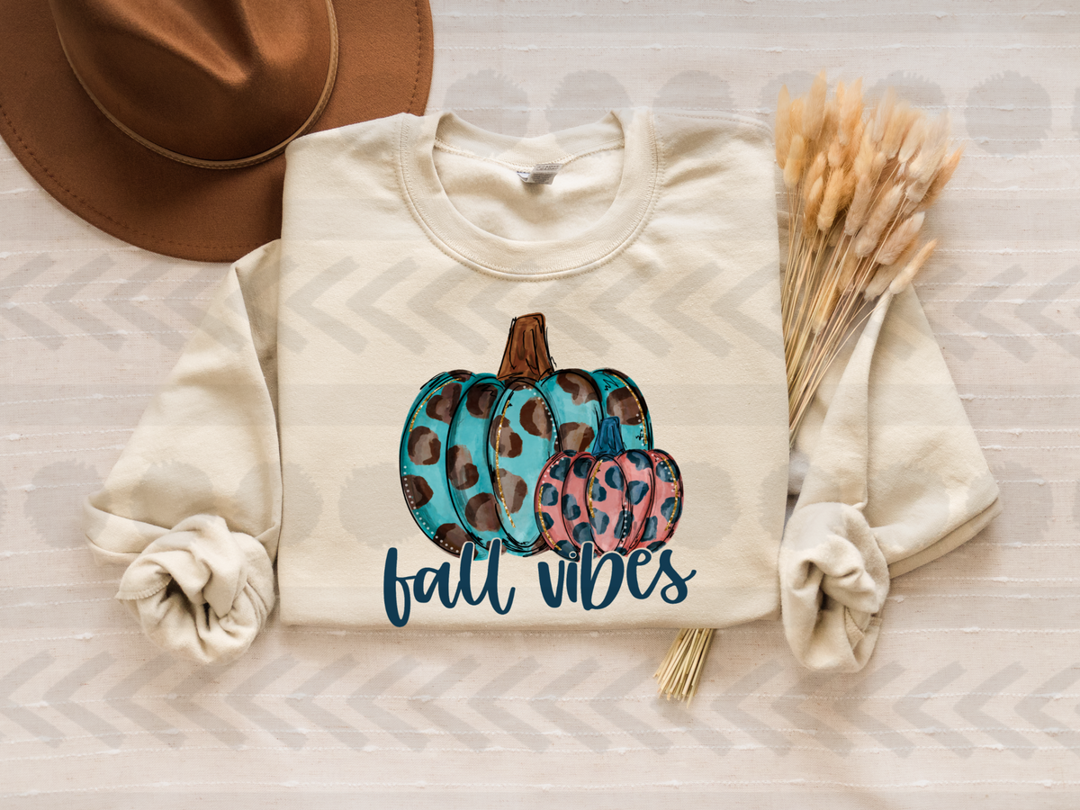 Fall vibes leopard teal pink  14805 DTF transfer