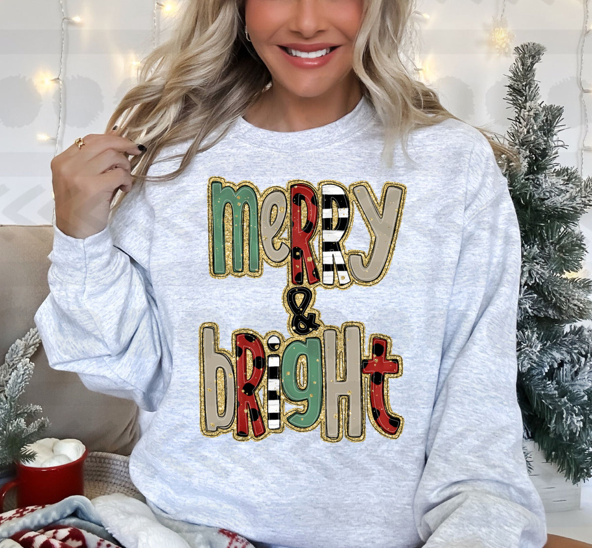 Merry and bright faux 14919 DTF transfer
