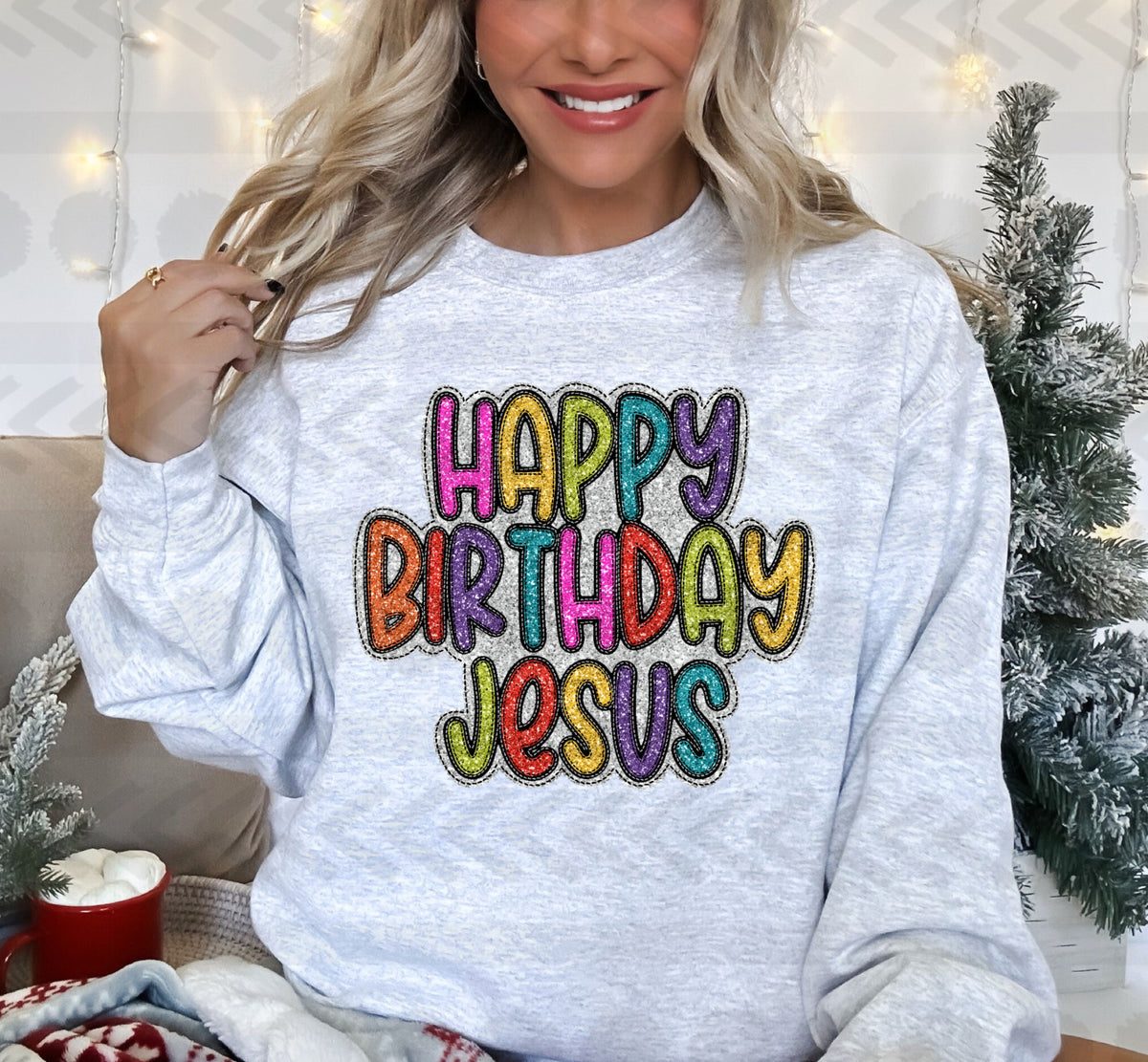 Happy Birthday Jesus faux SILVER OUTLINE 14906 DTF transfer