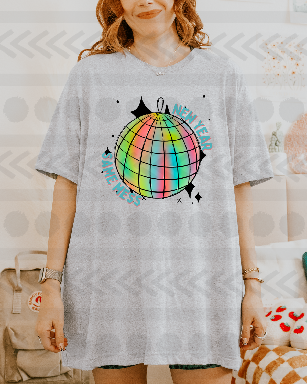 New year same mess colorful mirrorball 14950 DTF transfer