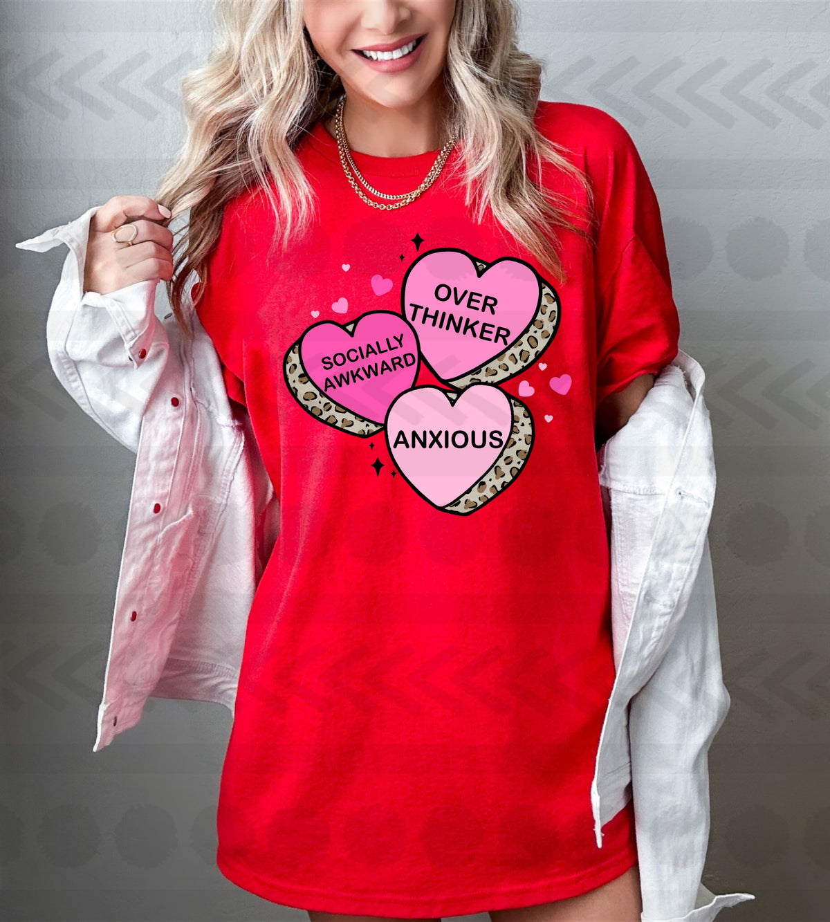 Hearts, overthinker, socially awkward, anxious 14975 DTF transfer