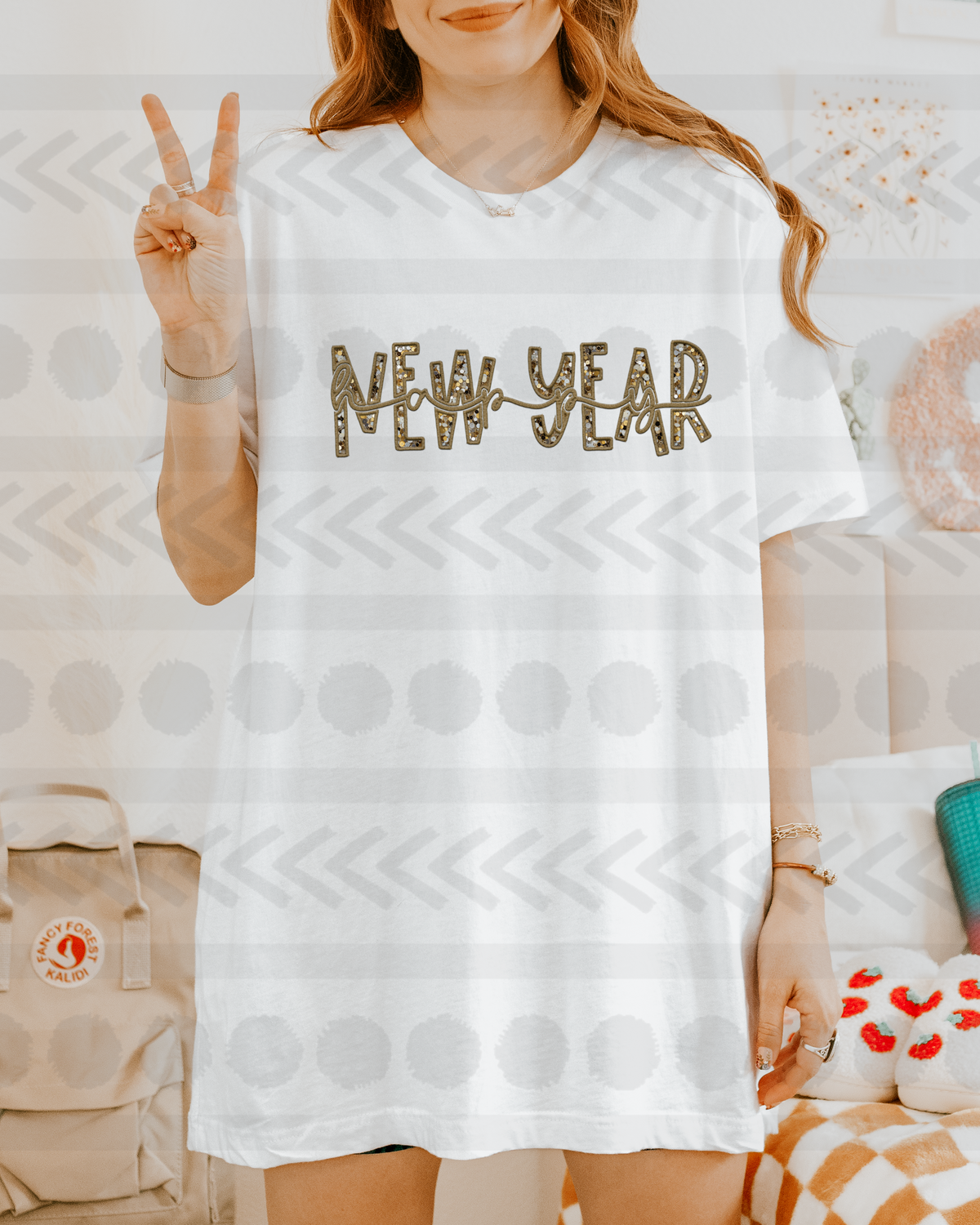 Happy New year faux 18033 DTF transfer