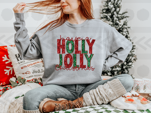 Have a holly jolly christmas glitter faux 18014 DTF transfer