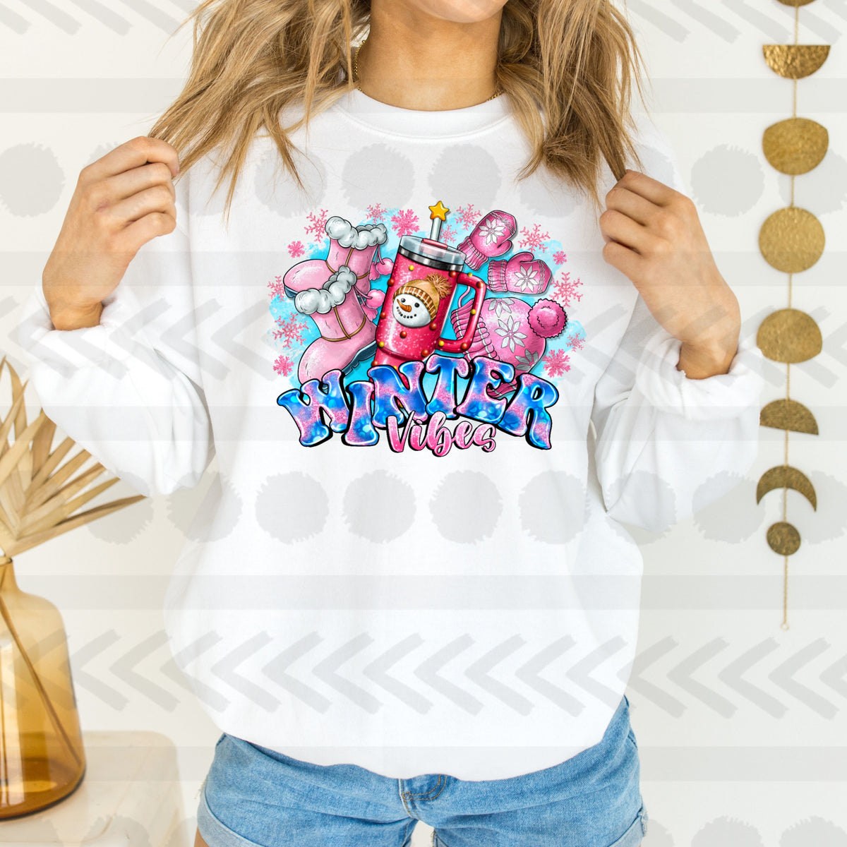 Winter vibes pink items 18337 DTF transfer