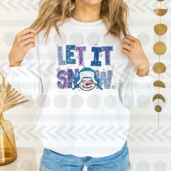 Let it snow FAUX  sequins snowman 18336 DTF transfer