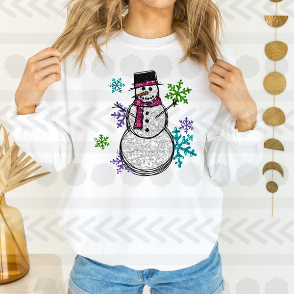 Sequin snowman snowflakes 18335 DTF transfer
