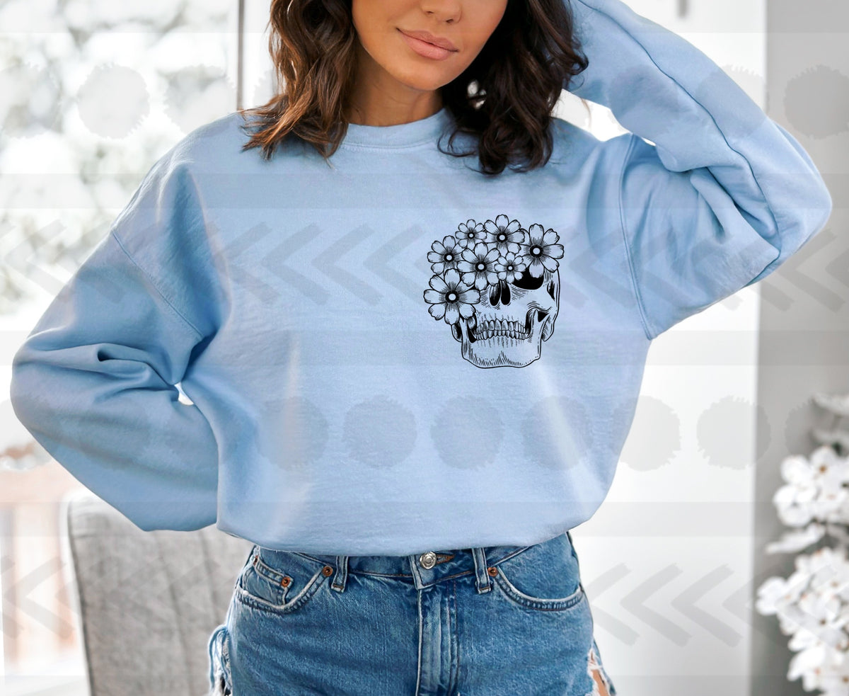 Floral skull BLACK CHOOSE SIZE 18288 DTF transfer