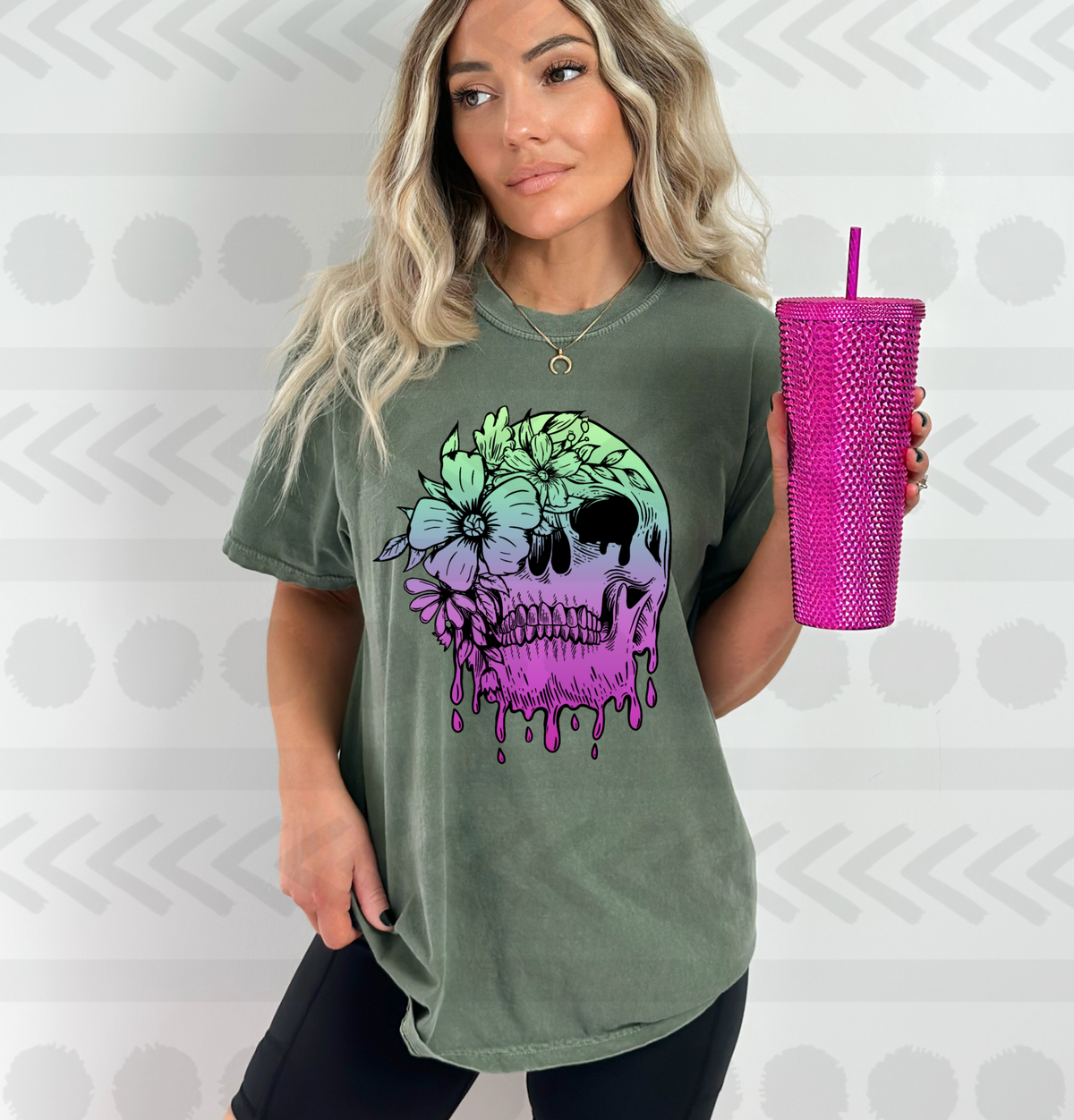 Colorful floral skull   18302 DTF transfer