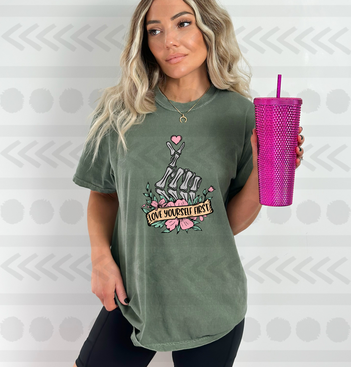 Love yourself first floral skull 18296 DTF transfer