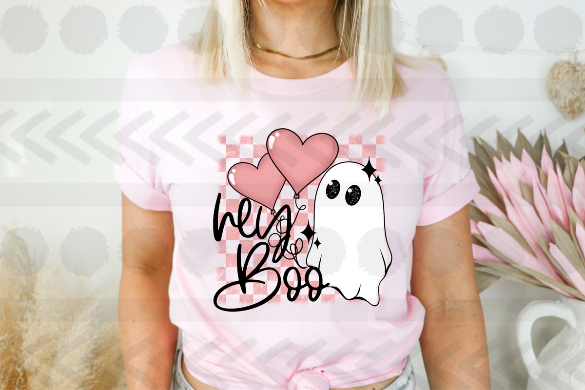 Hey boo with ghost and hearts 18330 DTF transfer