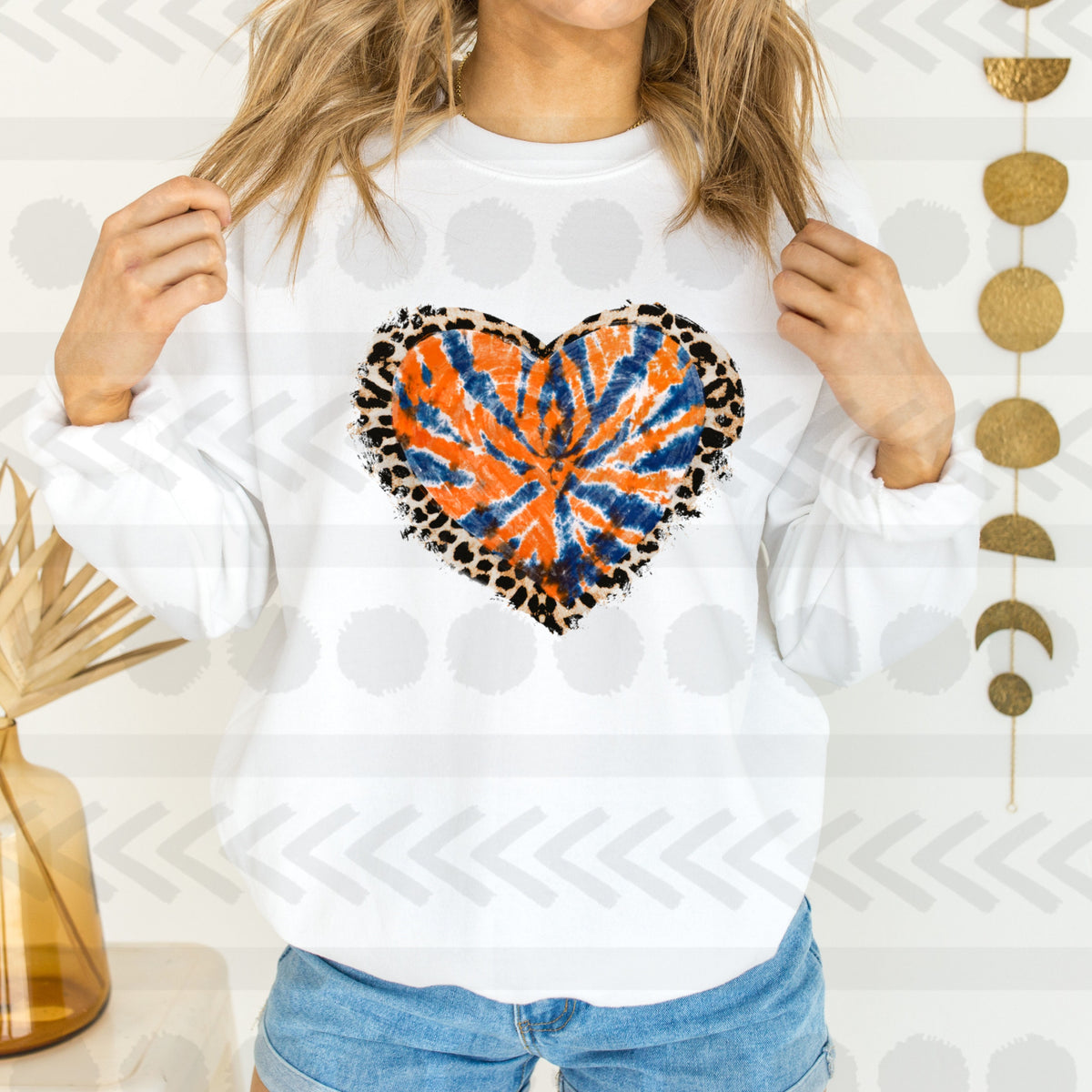 Orange and blue heart leopard 18383 DTF transfer