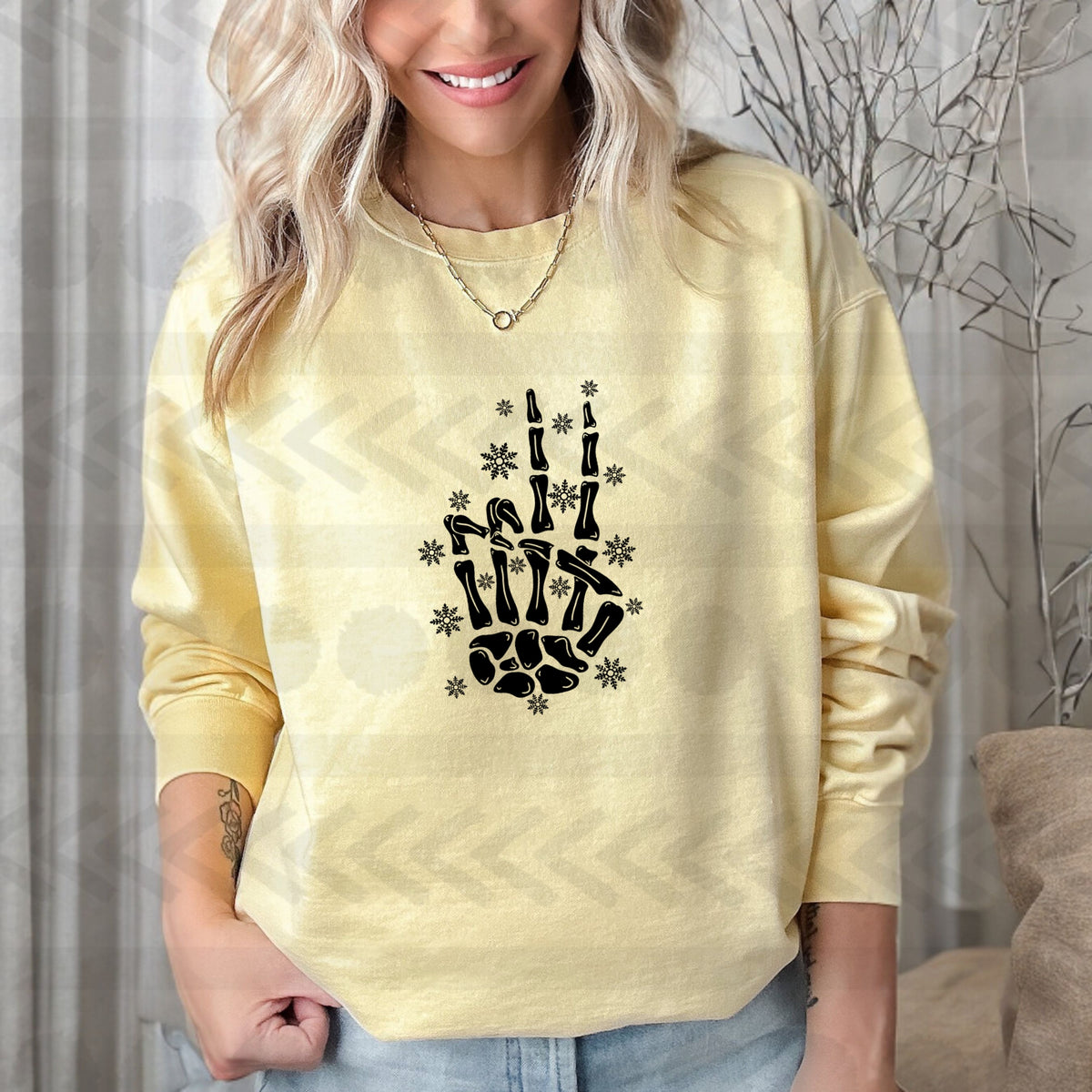 Skellie peace snowflakes BLACK 18375 DTF transfer