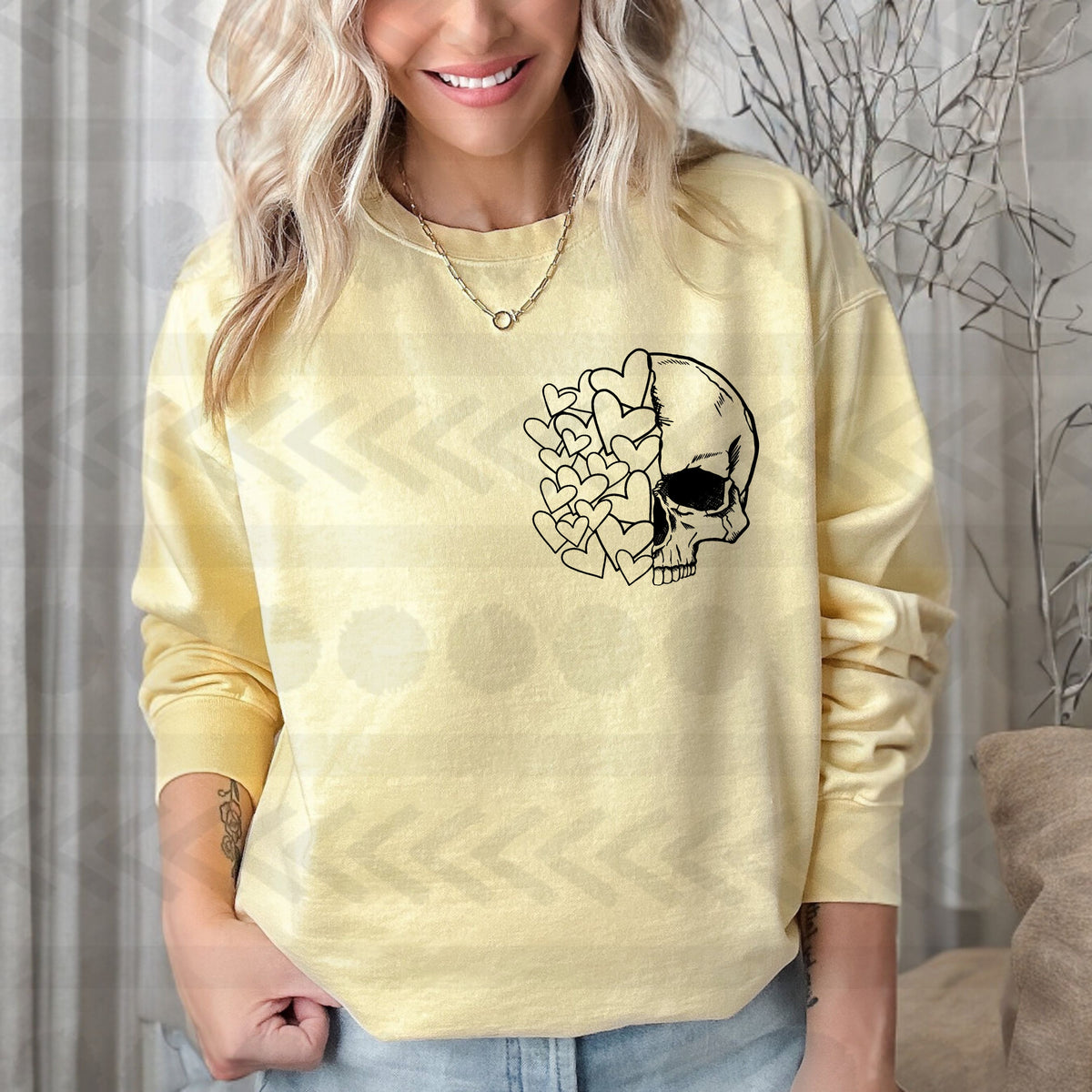 Skull hearts BLACK 18372 DTF transfer