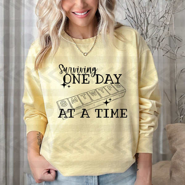 Surviving one day at a time BLACK  18369 DTF transfer