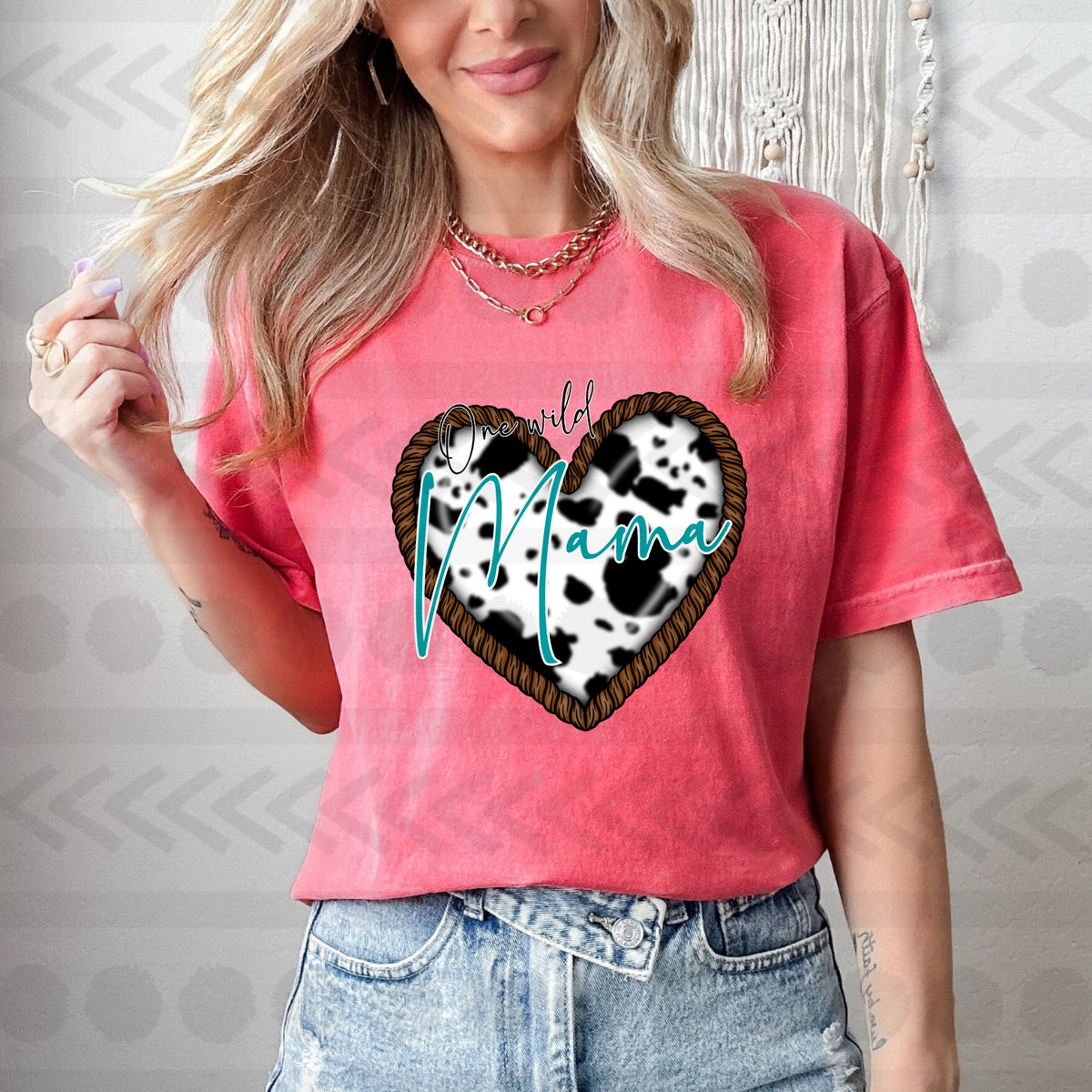 One wild mama cowprint heart 18420 DTF transfer