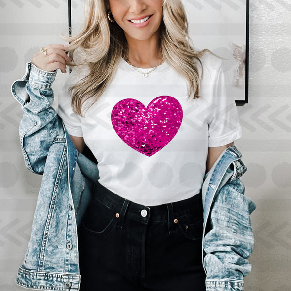 Sequin pink heart 18432 DTF transfer