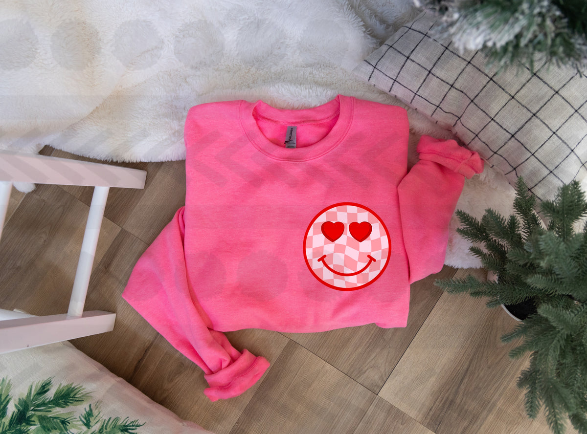 Checkered smiley heart eyes CHOOSE SIZE 18486 DTF transfer