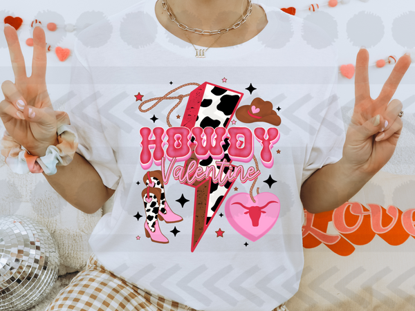 Howdy valentine cowprint lightening bolt 18506 DTF transfer