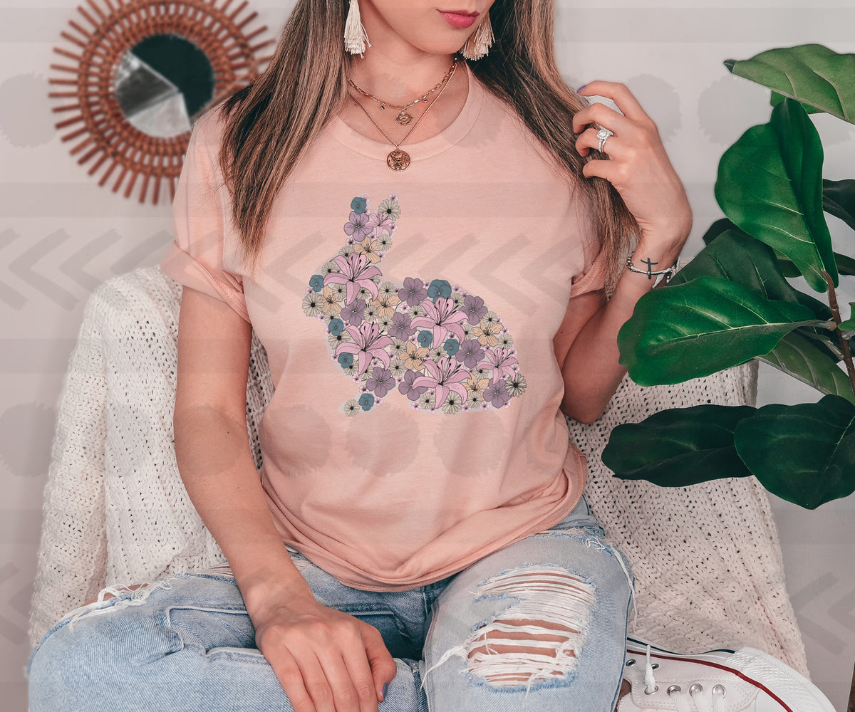 Floral muted bunny 18528 DTF transfer