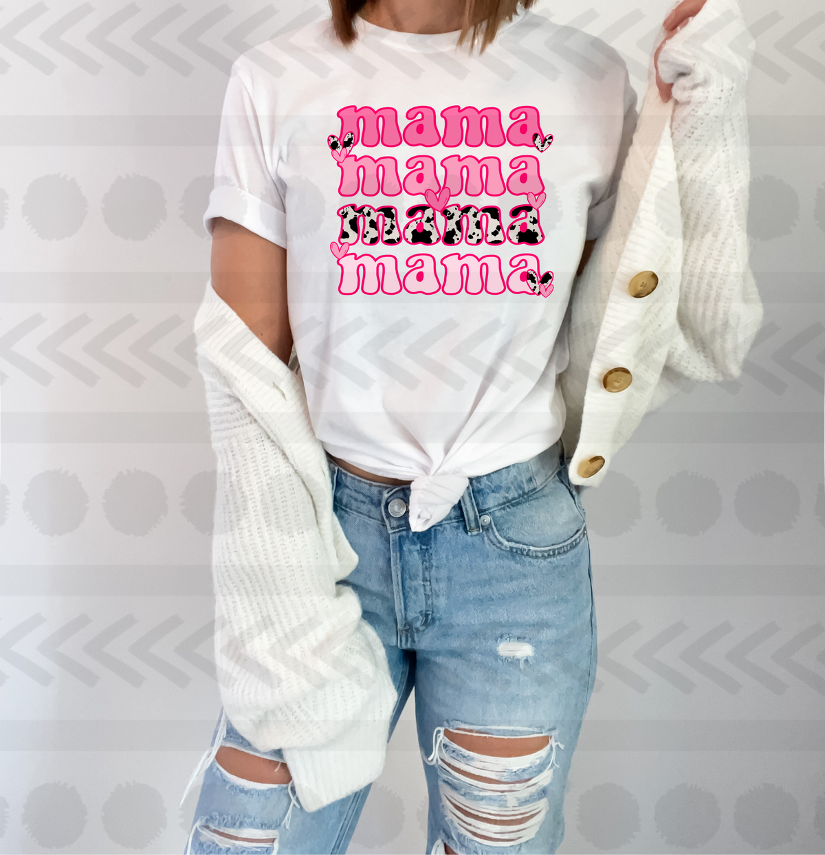 Mama stacked pink cow print 18543 DTF transfer