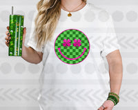 Green checkered smiley pink clover eyes 18582 DTF transfer