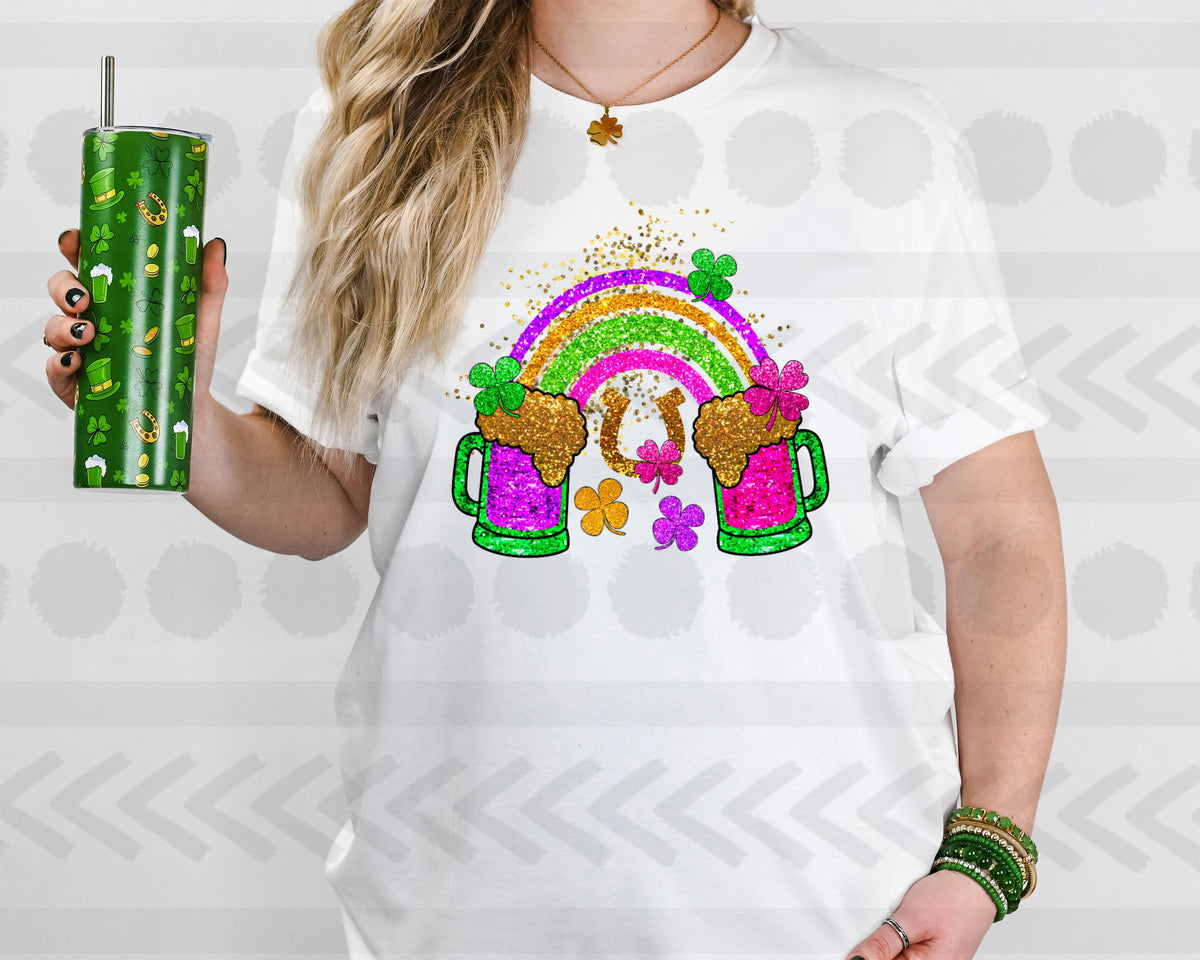 Beer glasses with rainbow sequin 18584 DTF transfer