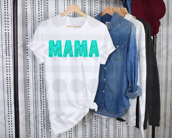 Mama sequin TEAL 18589 DTF transfer