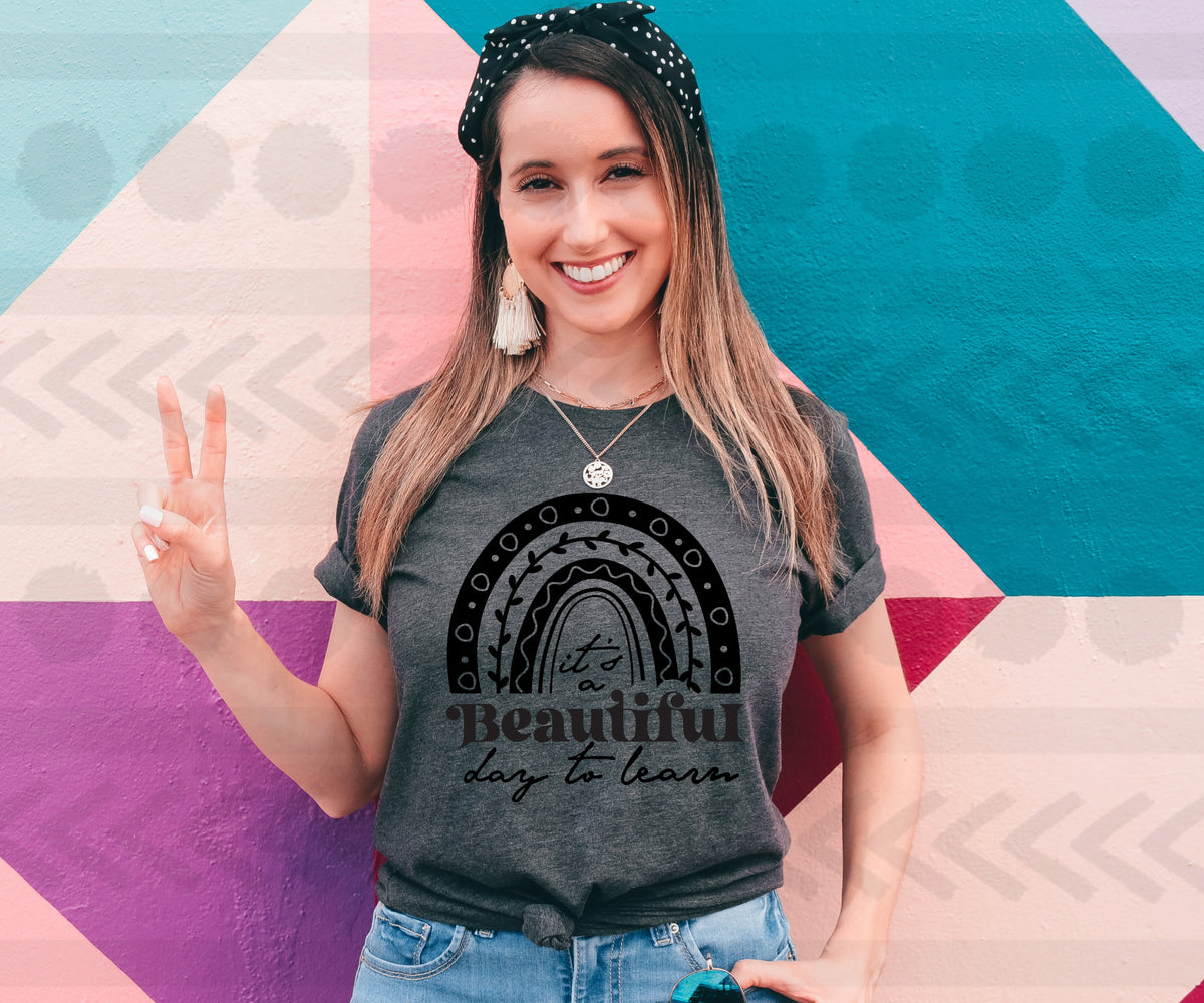 Beautiful day to learn rainbow BLACK 18680 DTF transfer