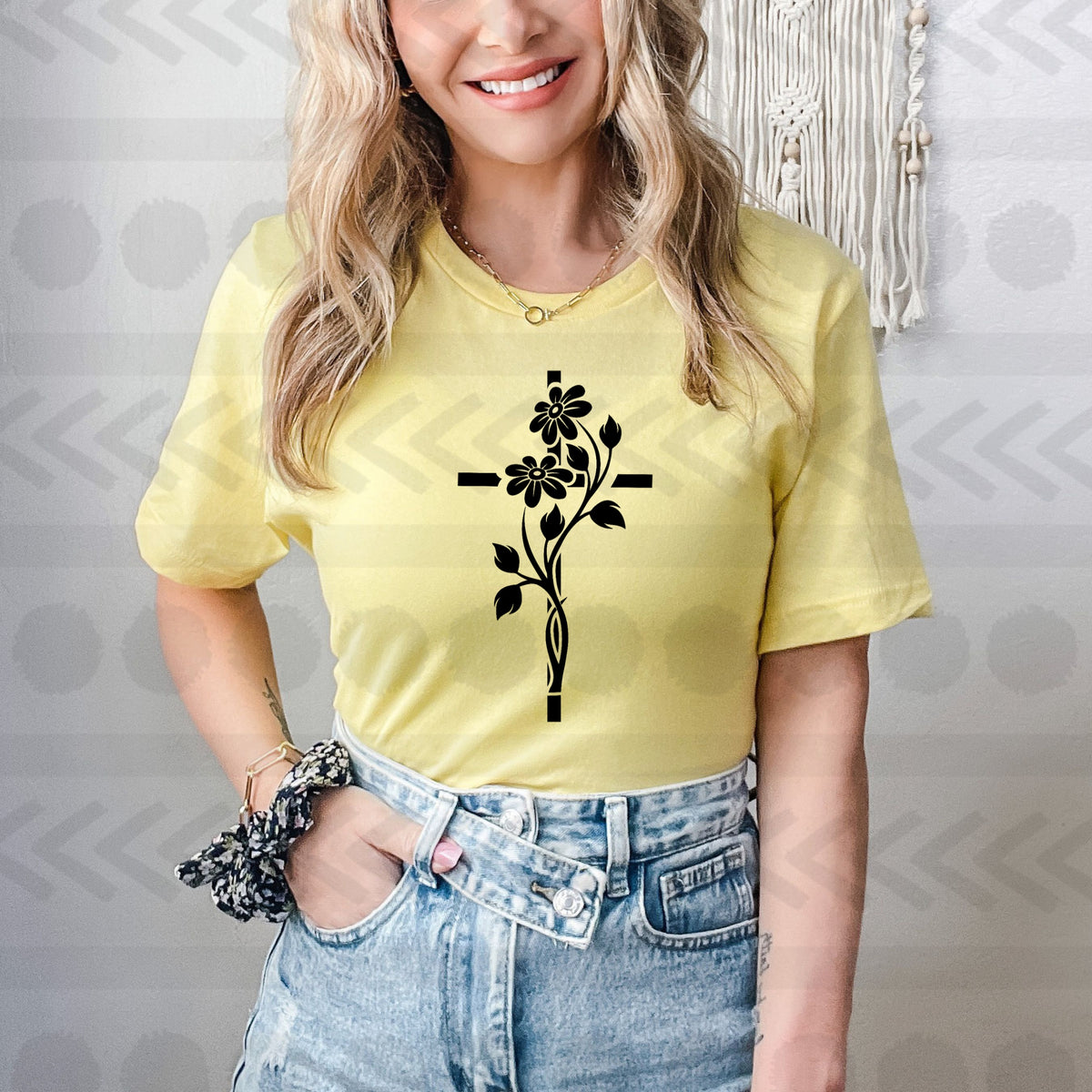 Floral cross BLACK 18693 DTF transfer