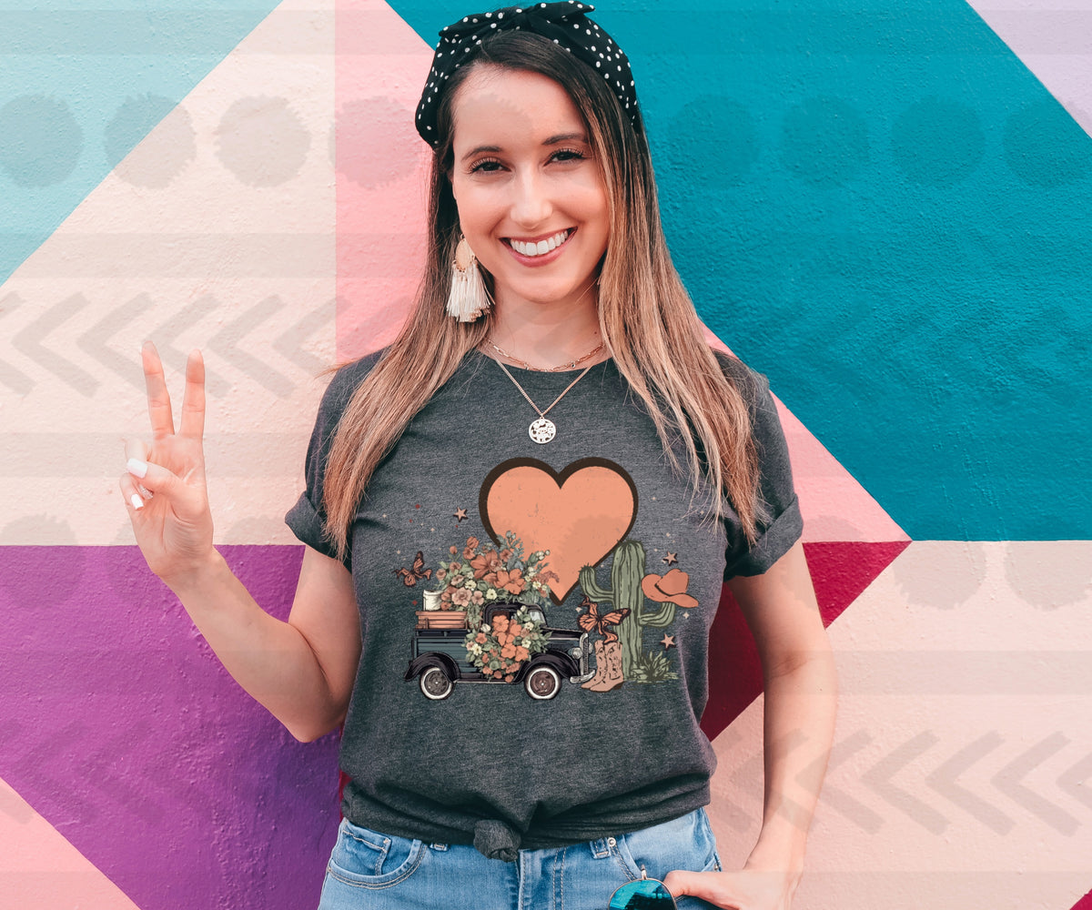 Peach heart truck cactus 18748 DTF transfer