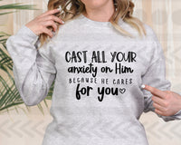 Cast all your anxiety on him Because he cares for you BLACK 18777 DTF transfer