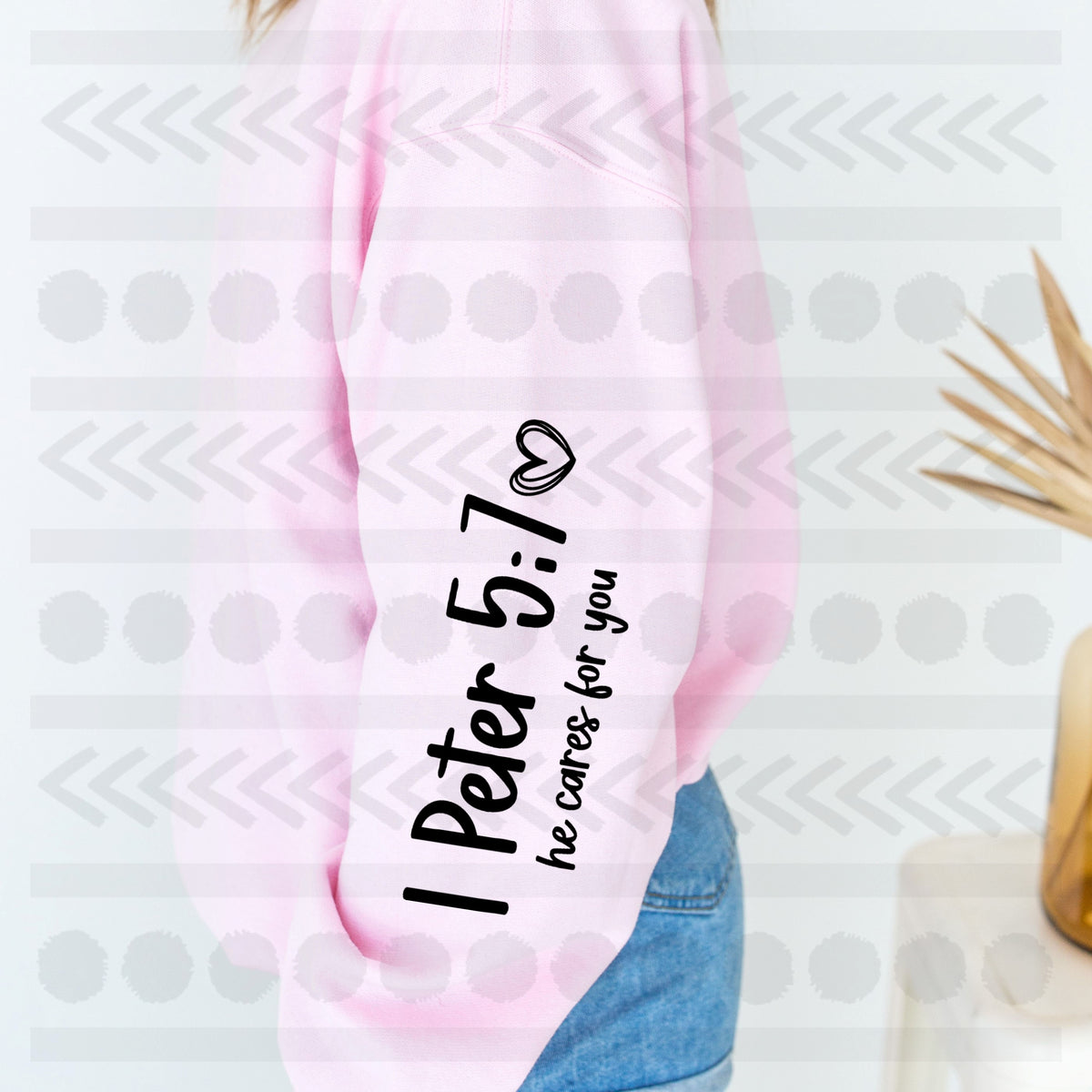 1 peter 5:7 he cares for you SLEEVE 18775 DTF transfer