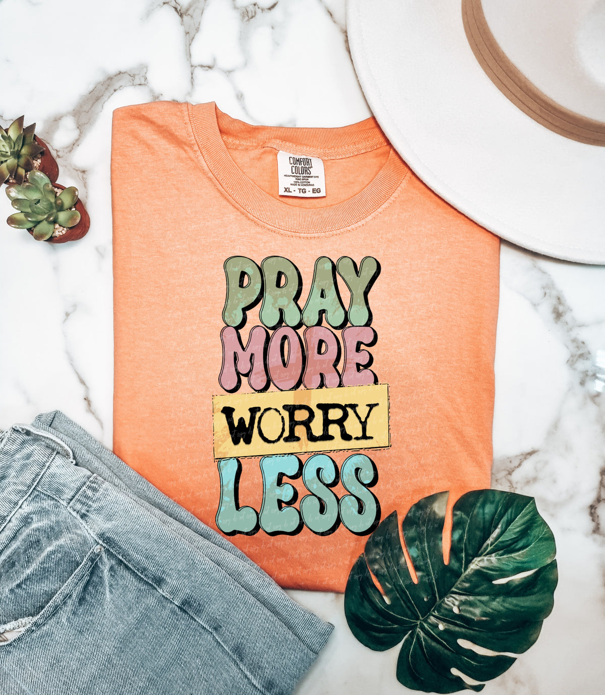 Pray more worry less (green, mauve, yellow, blue) 18890 DTF transfer