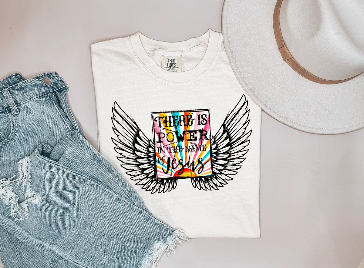 There is power in the name of jesus angel wings 18882 DTF transfer