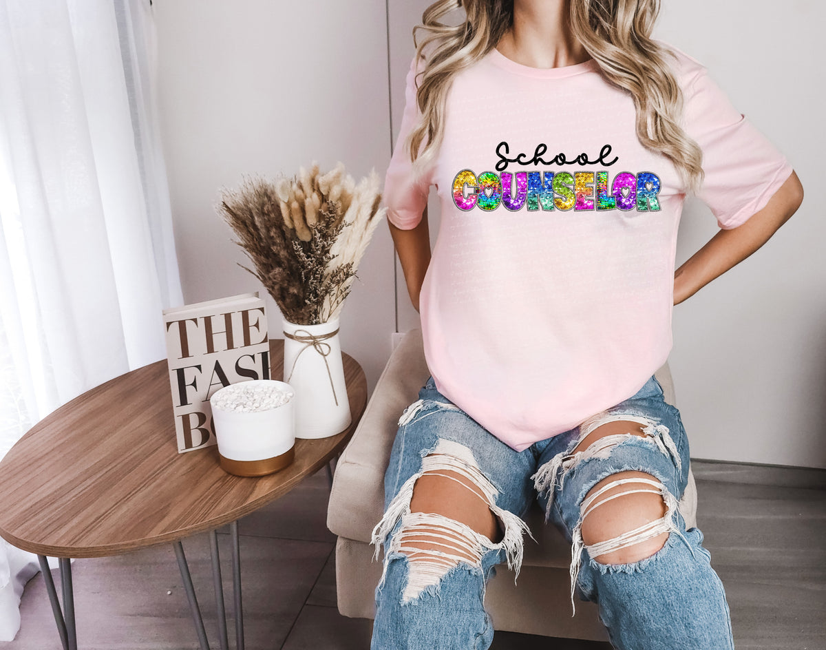 School counselor tie dye sequin 18920 DTF transfer