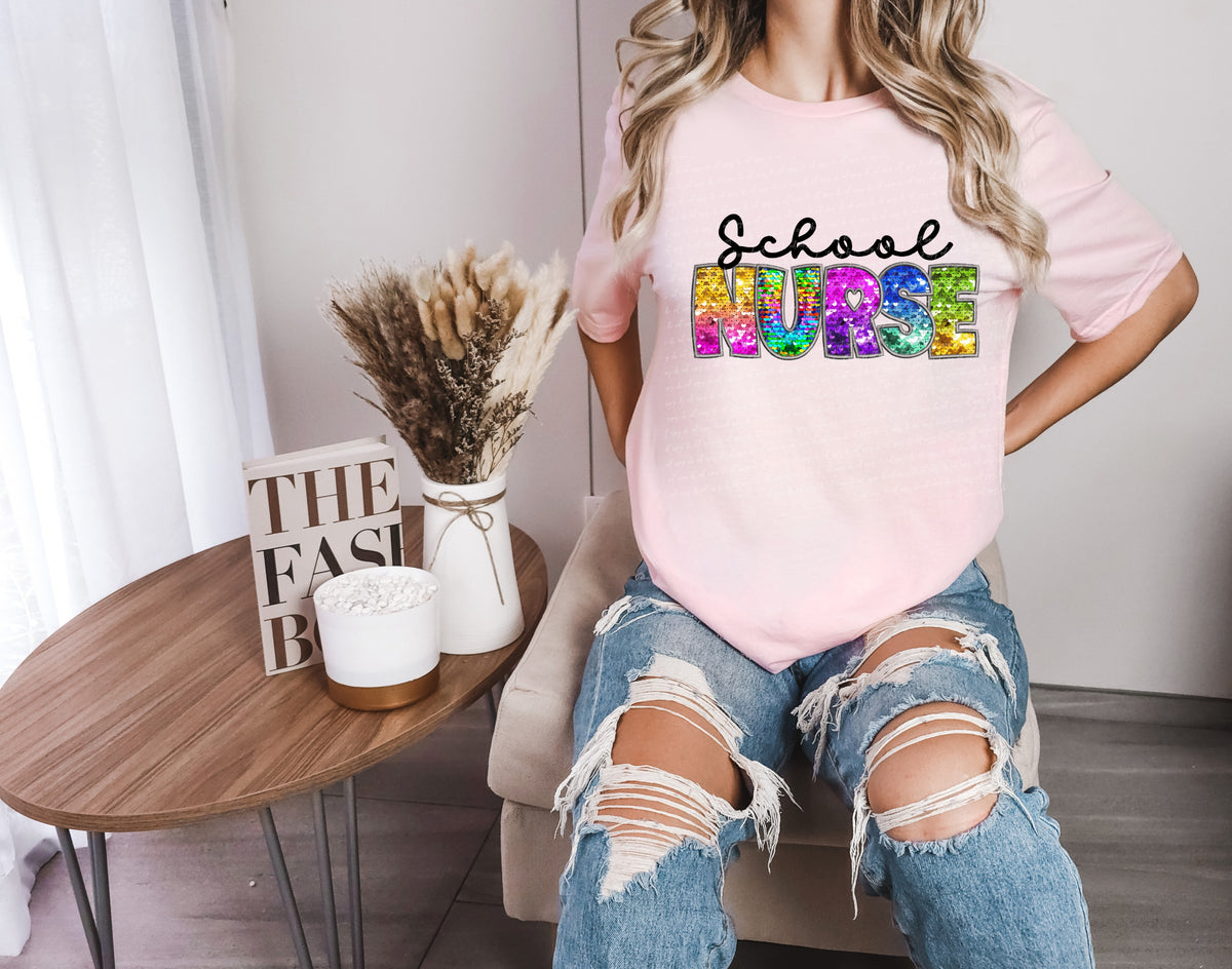 School nurse tie dye sequin 18912 DTF transfer