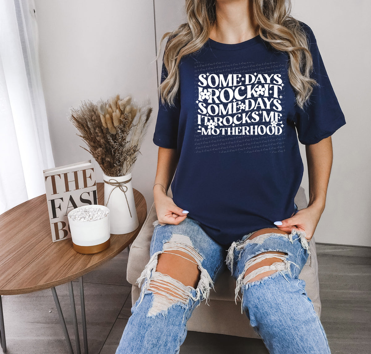 Some days i rock it some days it rocks me motherhood WHITE 18939 DTF transfer