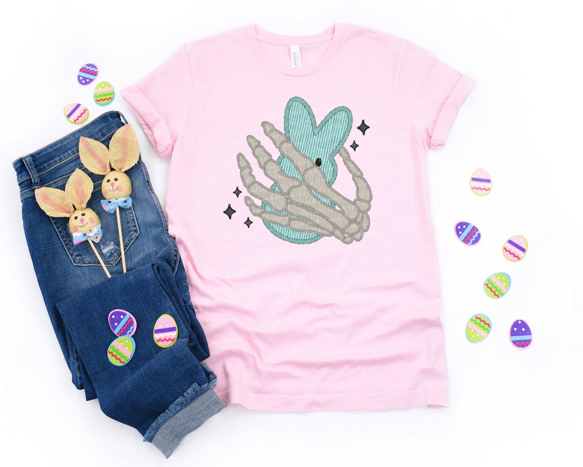 Blue bunny skellie hand 22021 DTF transfer