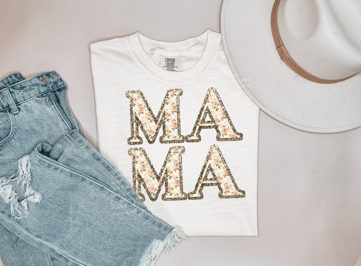 Ma ma floral filled GOLD GLITTER outline 22098 DTF transfer