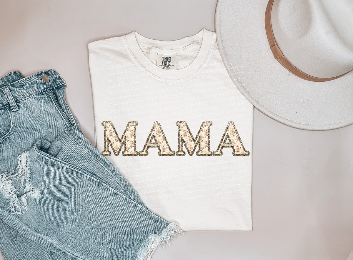 Mama floral filled GOLD GLITTER outline 22095 DTF transfer