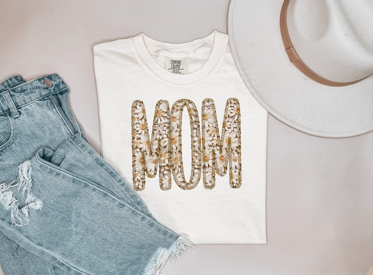 Mom floral filled GOLD stitch 22091 DTF transfer