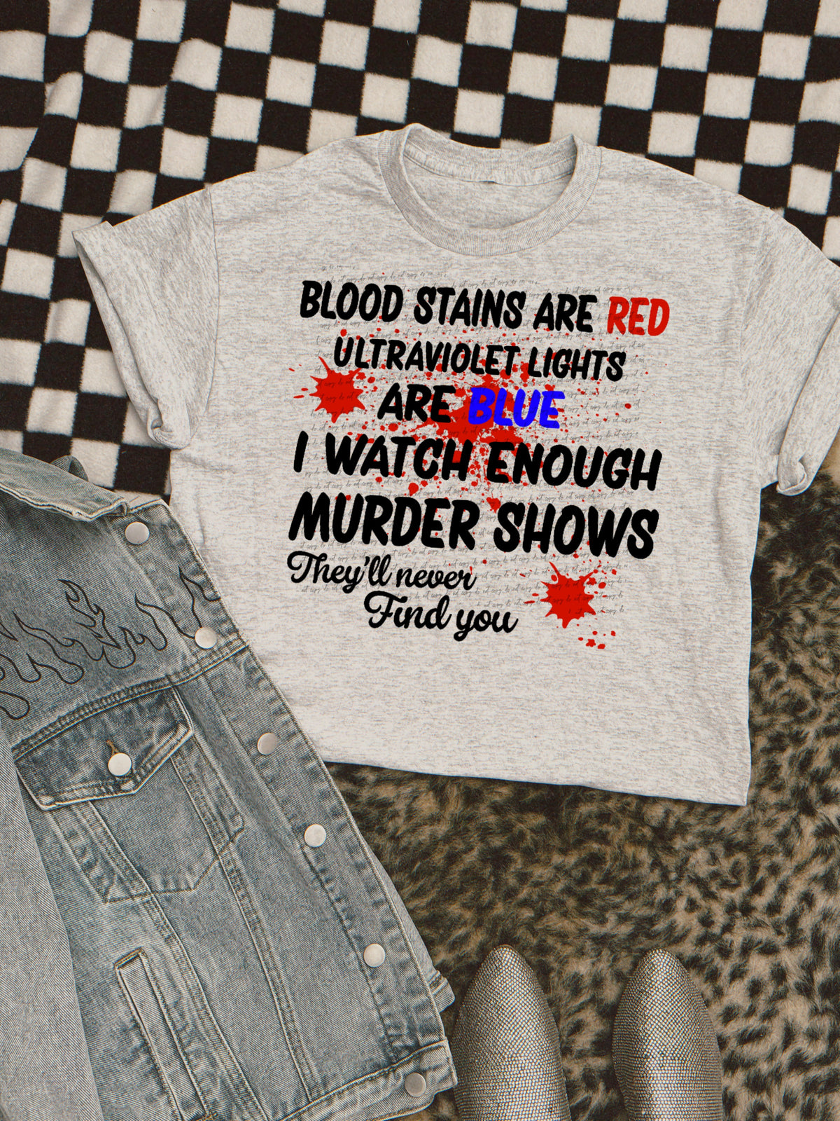 Blood stains are red ultraviolet lights are blue 22223 DTF transfer