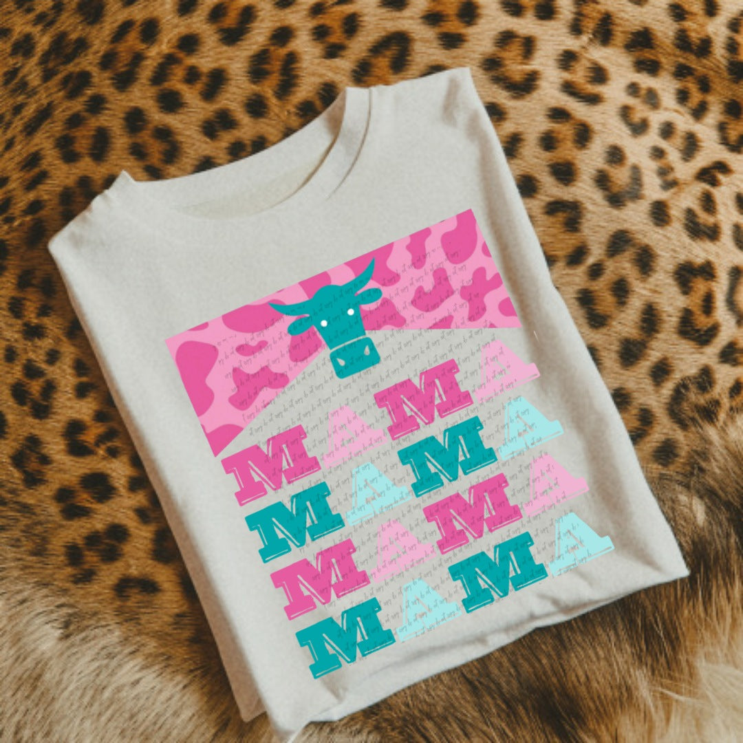 Mama stacked pink leopard 22302 DTF transfer